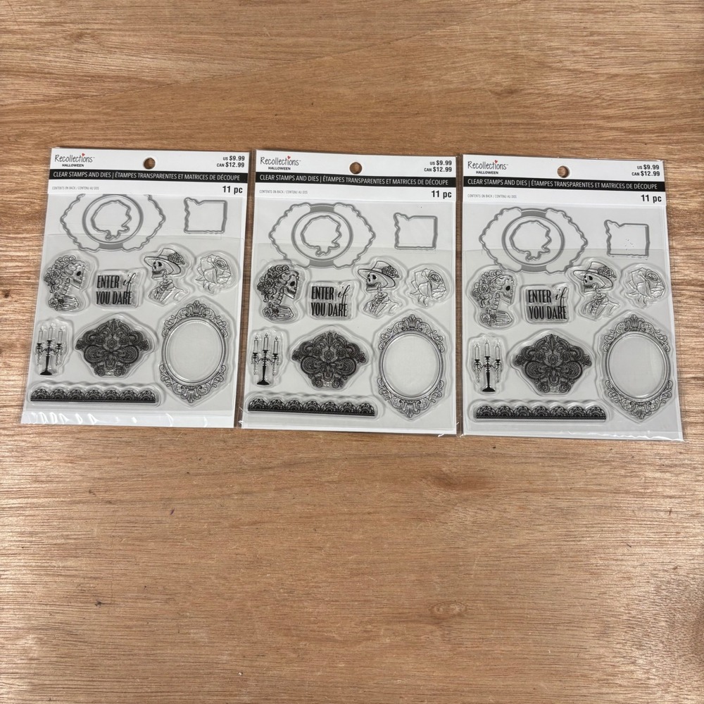 Recollections Halloween Clear Stamps and Dies 11pc Victorian Gothic Skull 3 Sets